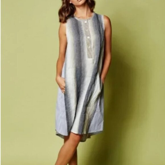 Alembika Ombre stripe Sleeveless oversized linen blend midi dress in Smoke 2 / M - Picture 16 of 16